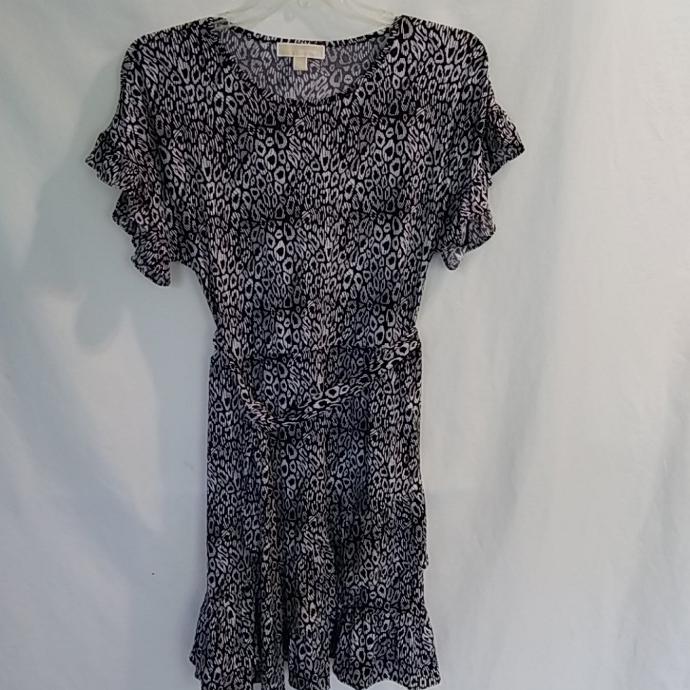 Michael Kors Wavy Leopard Print Ruffle Dress Sz XL